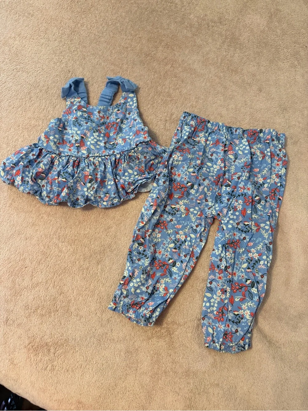 Wonder Nation Blue Floral Peplum Top & Pants Matching Set